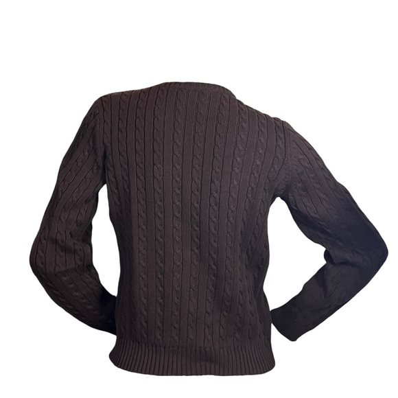 Ralph Lauren, Chocolate Brown Cableknit, Crew Neck Pullover Sweater Medium - Picture 2 of 9